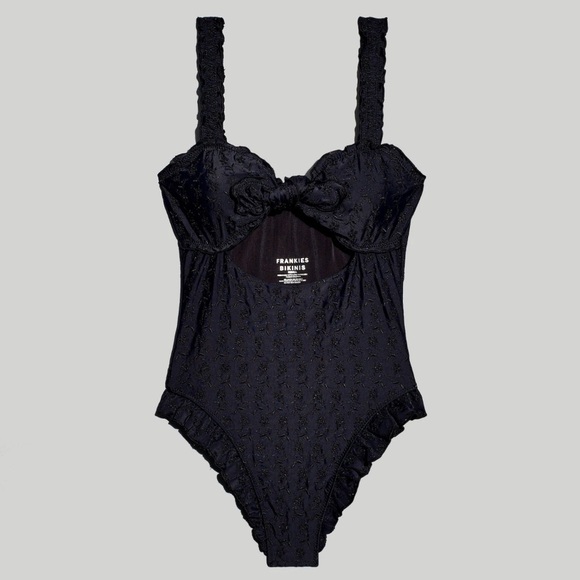 Frankies Bikinis Lucia Eyelet One-Piece Swimsuit Black 2X - Picture 2 of 9